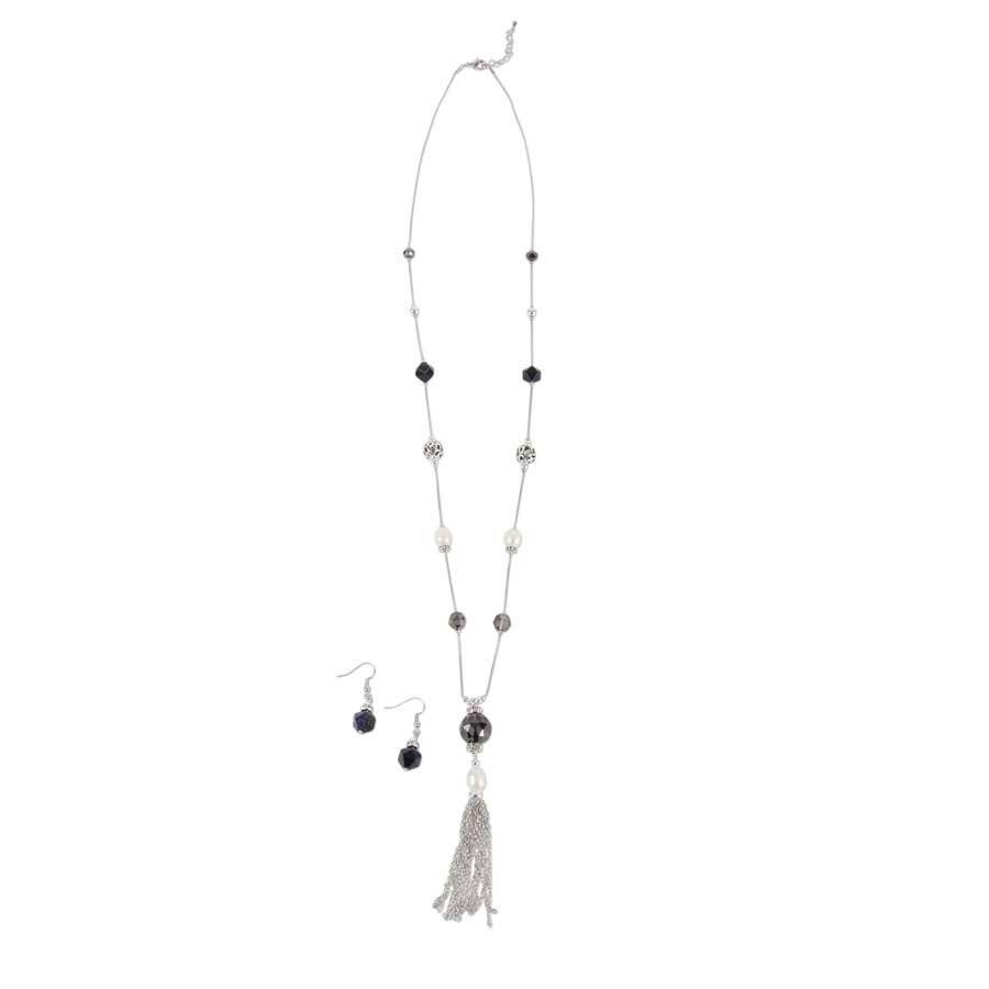 Midnight Beaded Tassel Necklace Set