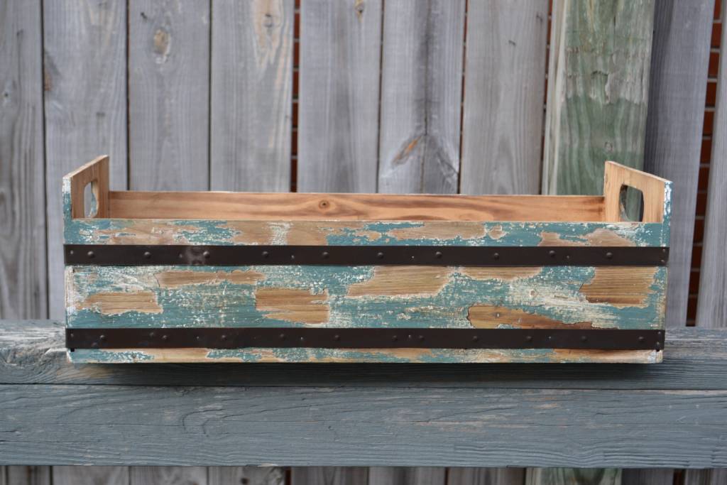 Metal Striped Wooden Crate - The Last Straw