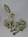 Set of 2 Aged Green Rabbits