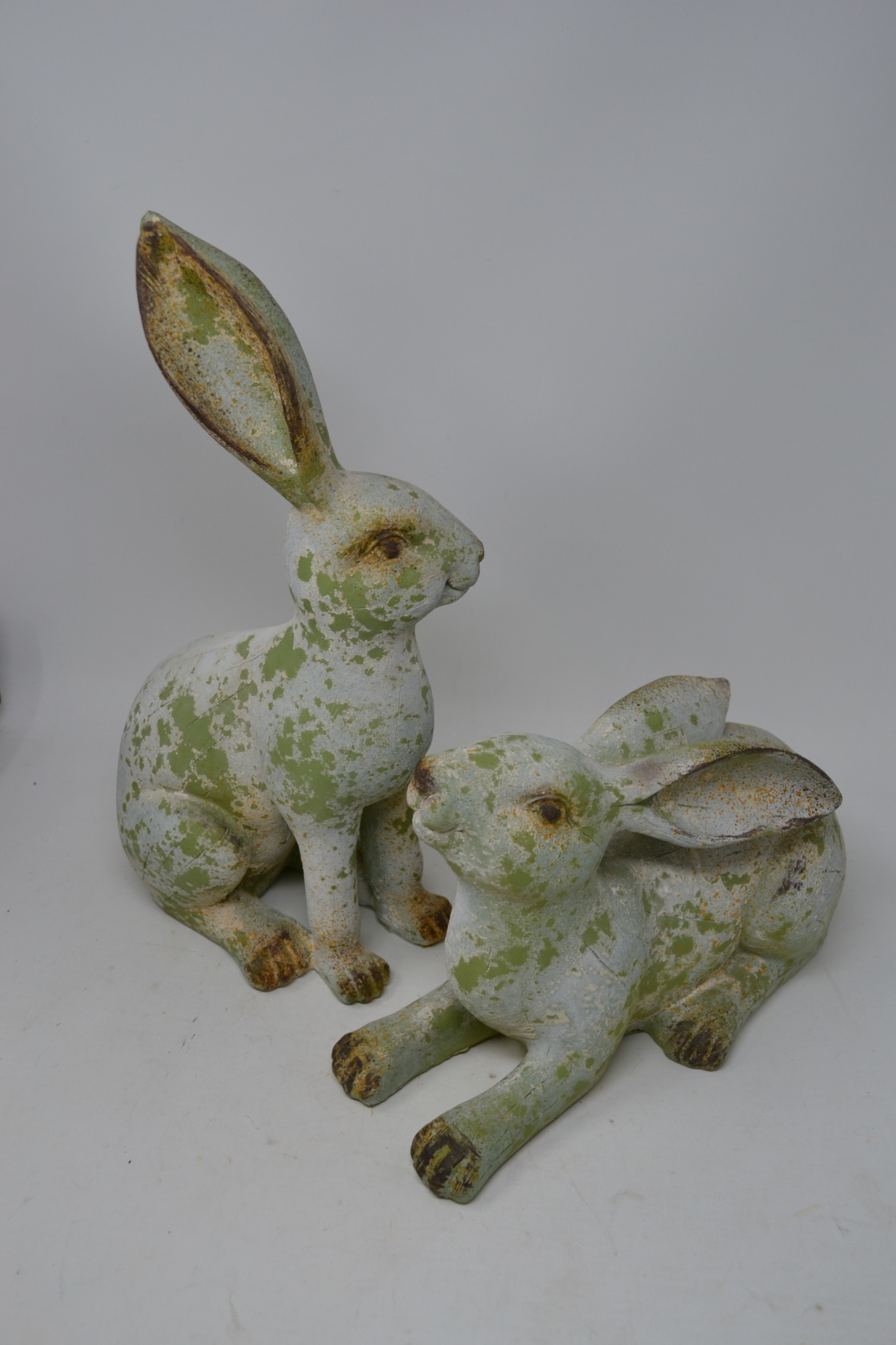 Set of 2 Aged Green Rabbits