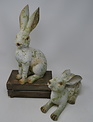 Set of 2 Aged Green Rabbits