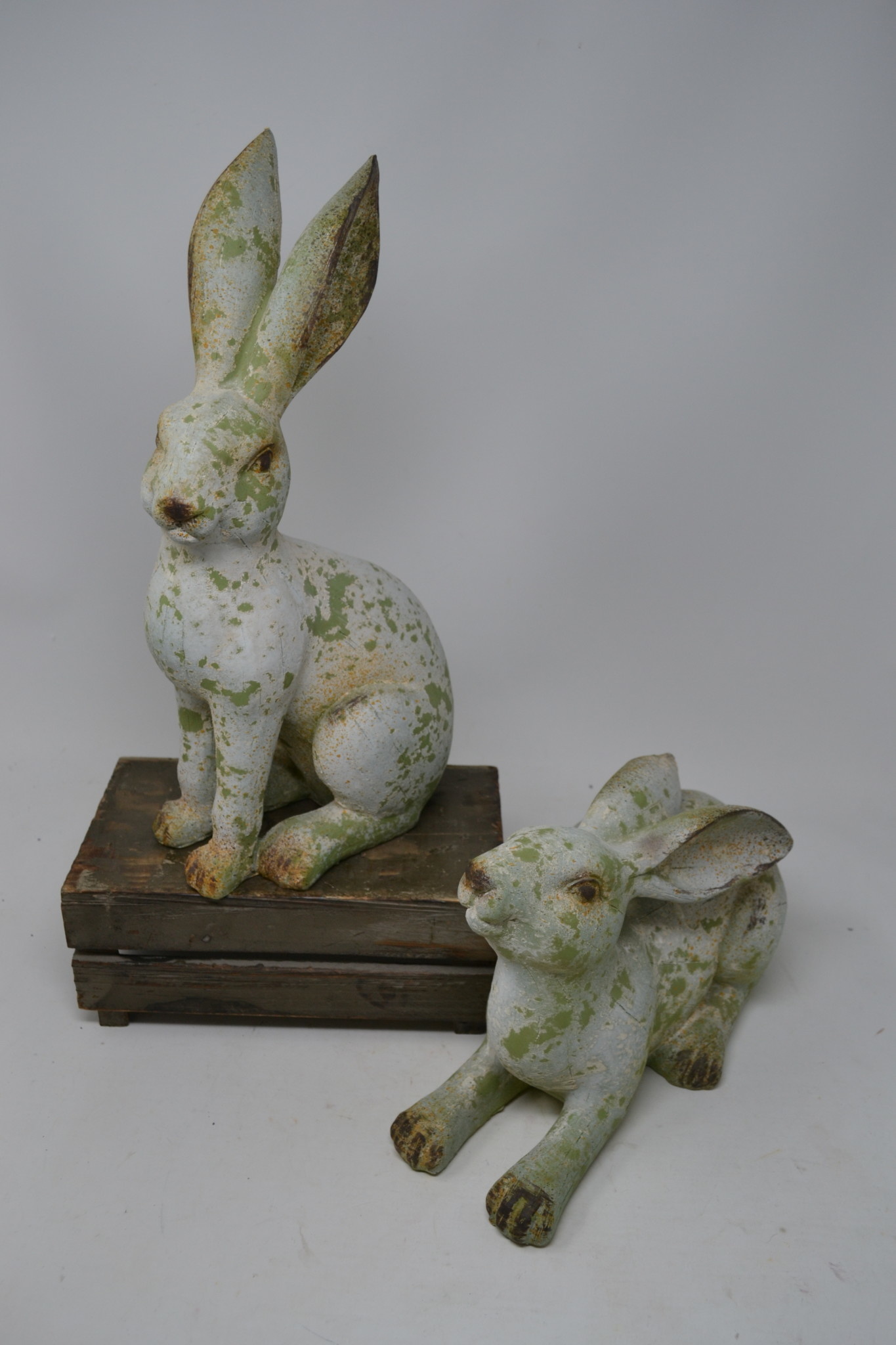 Set of 2 Aged Green Rabbits