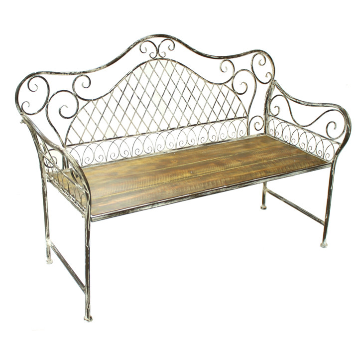 distressed metal bench