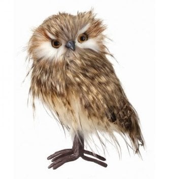 9" Standing Speckled Feather Owl