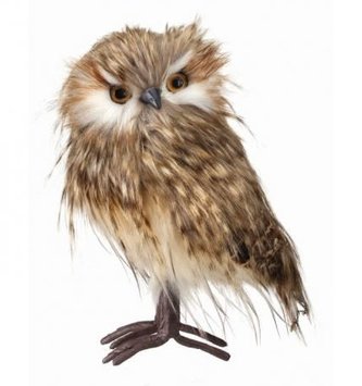 9" Standing Speckled Feather Owl