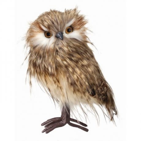 9" Standing Speckled Feather Owl
