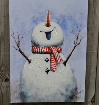Joyous Snowman Painted Canvas Print