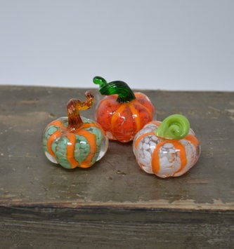 Set Of 3 Mini Striped Glass Pumpkins