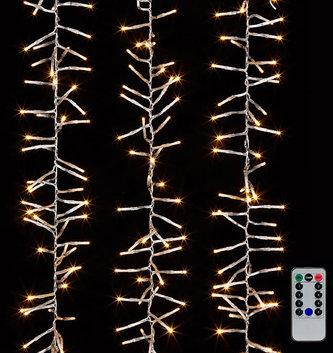 10' Clear Wire Cluster Mantel 300 White Lights with Remote