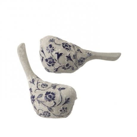 Set of 2 Blue & Gray Floral Birds