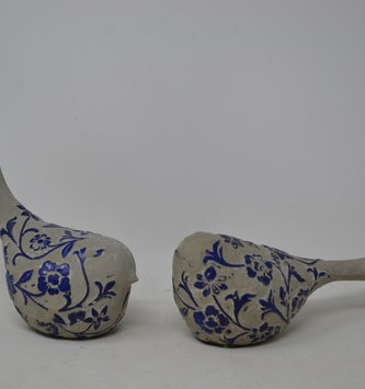 Set of 2 Blue & Gray Floral Birds