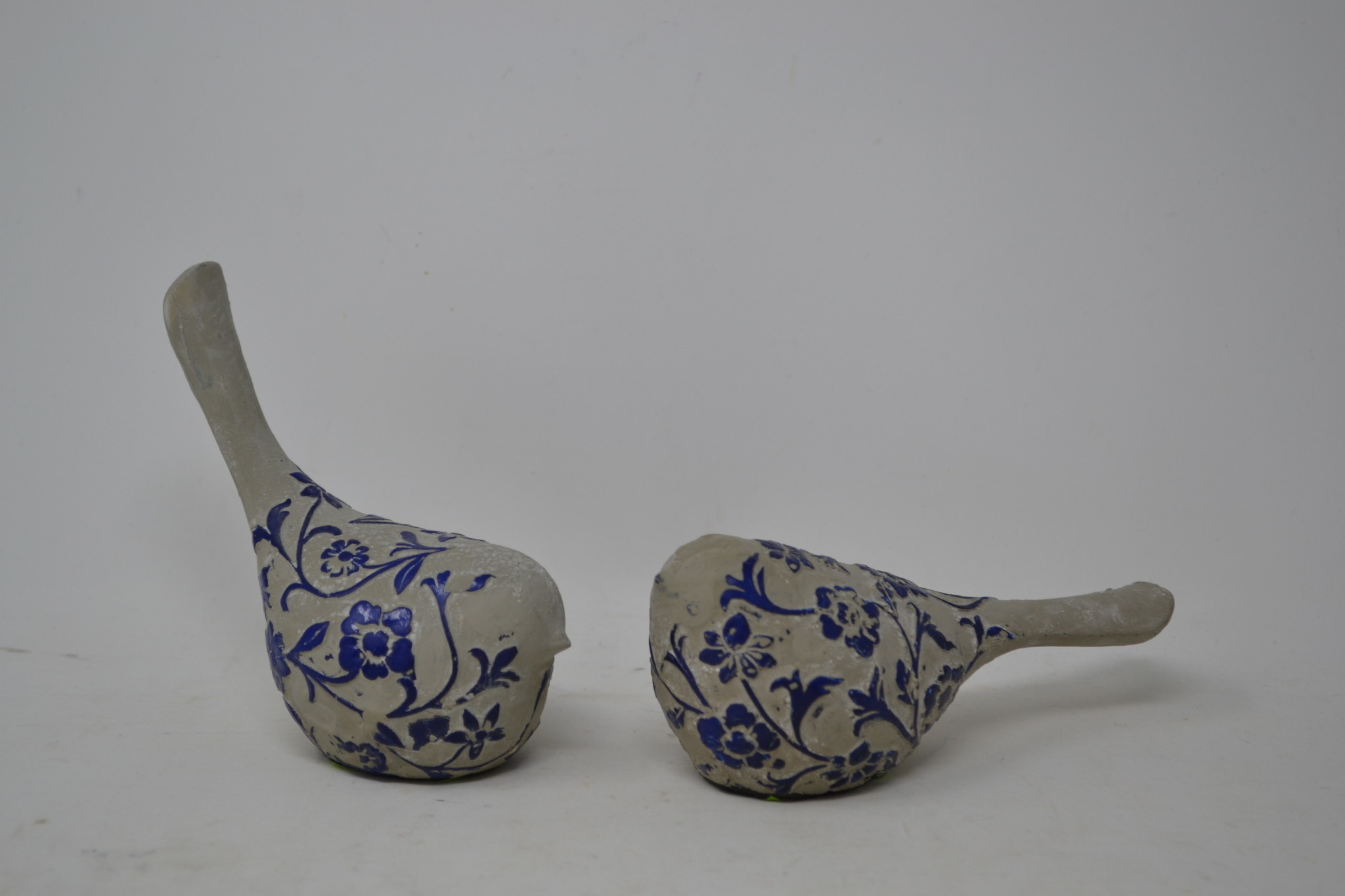 Set of 2 Blue & Gray Floral Birds
