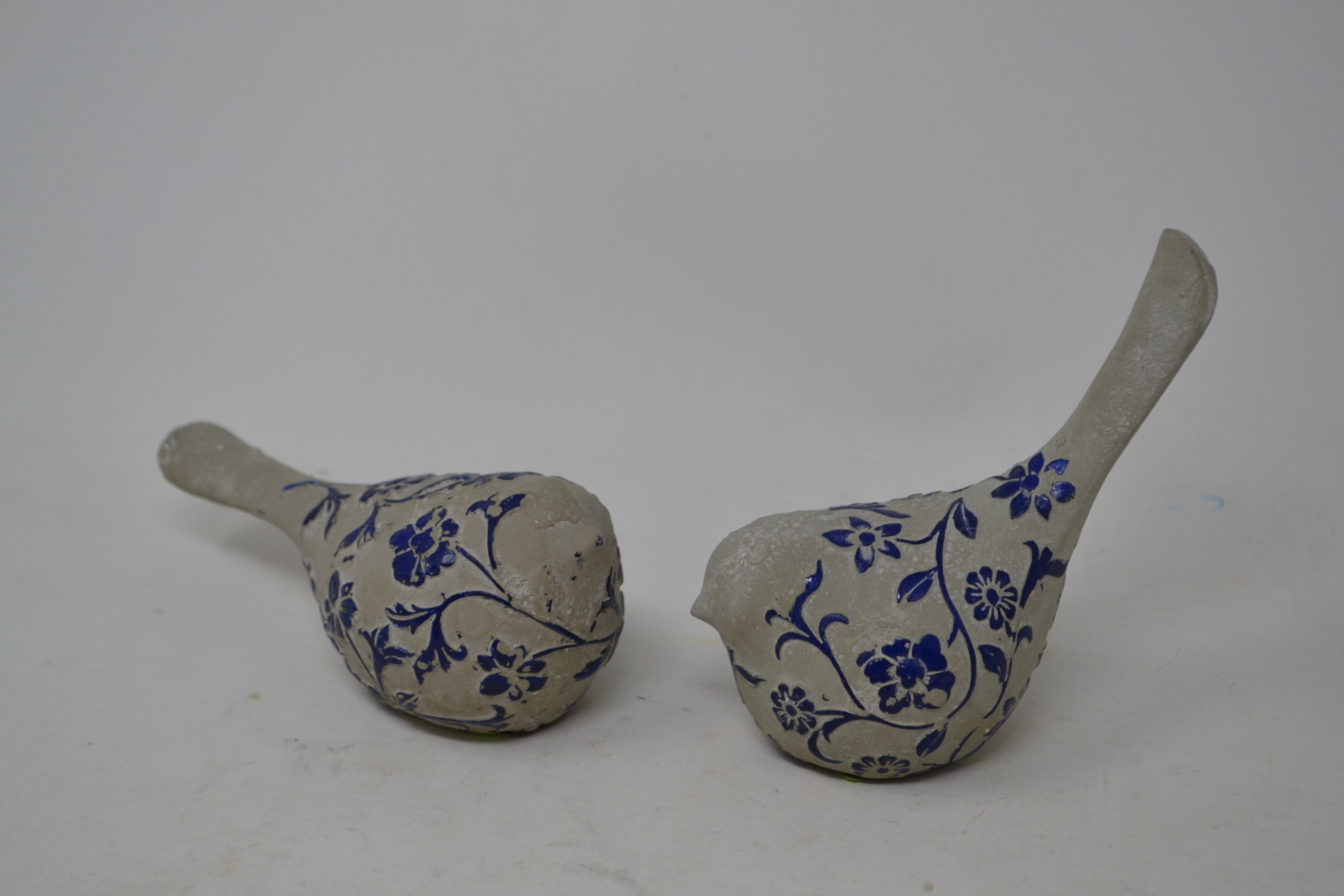 Set of 2 Blue & Gray Floral Birds