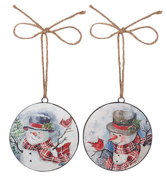 Jolly Snowman With Cardinal Disc Ornament (2-Styles)