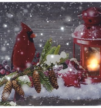 LED Tabletop Red Cardinal w/ Lantern Canvas