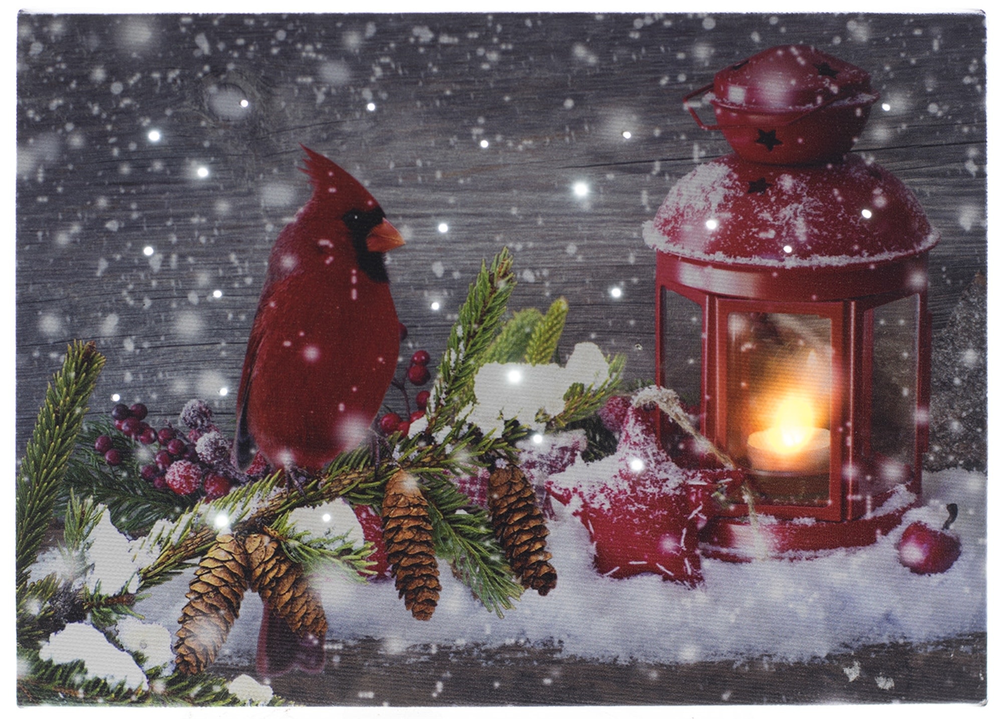LED Tabletop Red Cardinal w/ Lantern Canvas