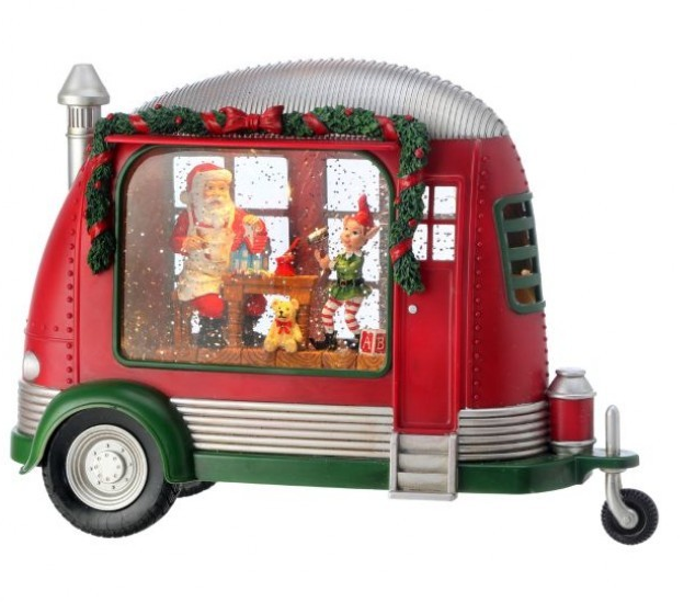 LED Santa in Vintage Camper Snowglobe Lantern