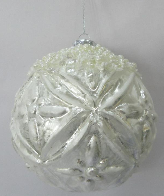 Pearl Encrusted Silver Ball Ornament