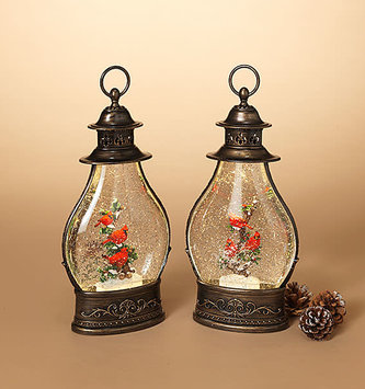 LED Bronze Cardinal Snow Globe Lantern (2-Styles)