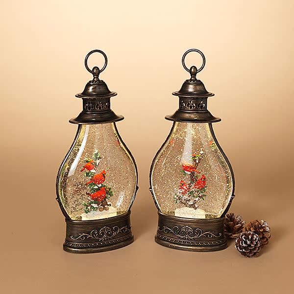 LED Bronze Cardinal Snow Globe Lantern(2-Styles)