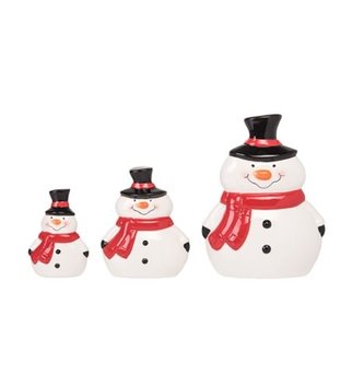 Set of 3 Chubby Ceramic Snowman Family