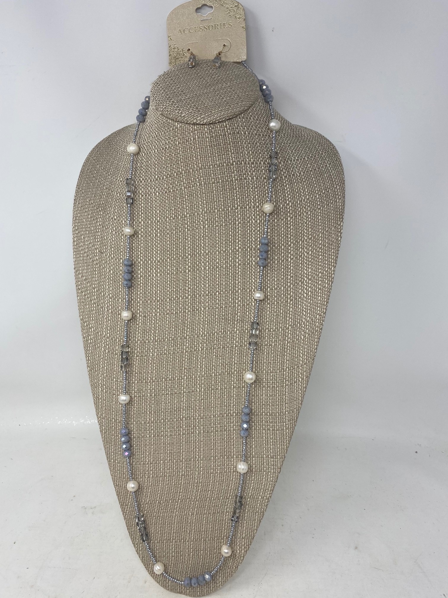 Fresh Water Pearl Gray Beaded Necklace & Earring Set