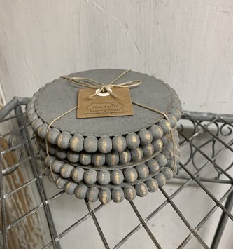 Set of 4 Gray Beaded Wood Coaster