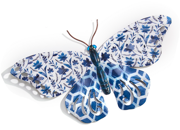 Large Eclectic Blue Patterned Metal Butterfly (2-Styles)