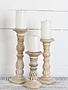 Set of 3 Carved Swirl Wooden Candlesticks