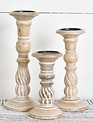 Set of 3 Carved Swirl Wooden Candlesticks