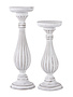 Set of 2 White Distressed Candle Sticks