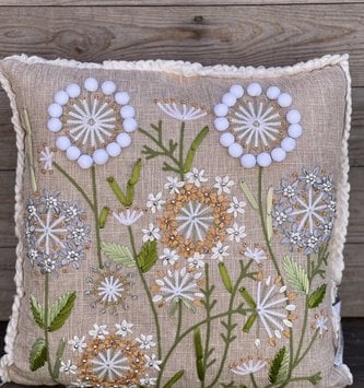 Embroidered Dandelion Pillow