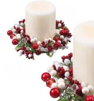 6" Jeweled Pearl Berry Candle Ring (3-Colors)