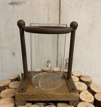 Glass Candle Holder on Wooden Base