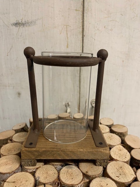 Glass Candle Holder on Wooden Base