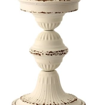 Antiqued White Vintage Metal Candle Stick (2-Sizes)