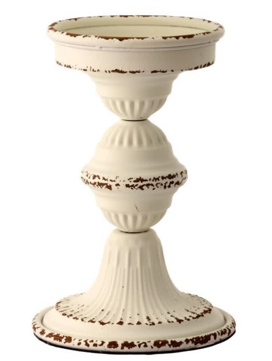Antiqued White Vintage Metal Candle Stick (2-Sizes)
