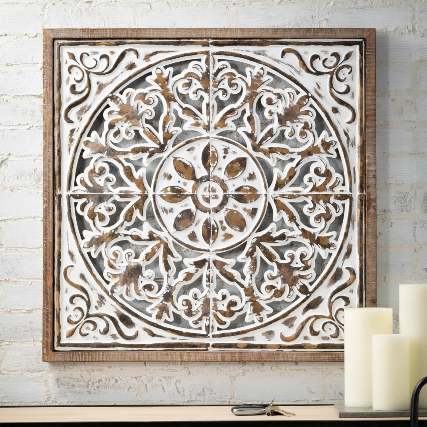 Square Cut-Out Floral Wall Medallion