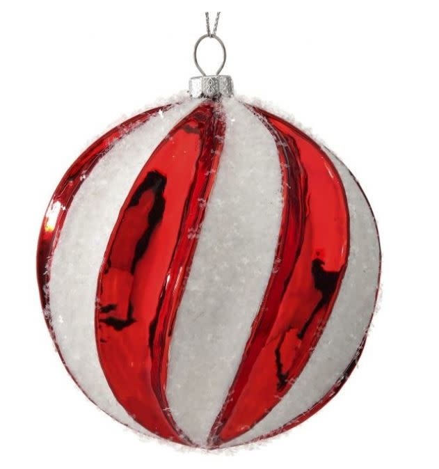 Glass Snow Peppermint Stripe Ornament