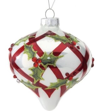 Red & White Holly Finial Ornament