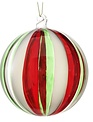 Red & Green Striped  Glass Ball Ornament