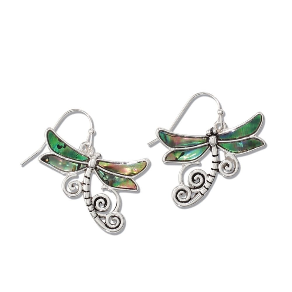 Silver Abalone Dragonfly Earrings