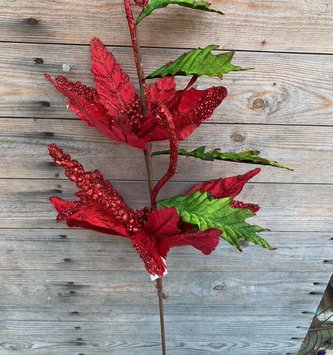 Double Red Glitter Velvet Poinsettia