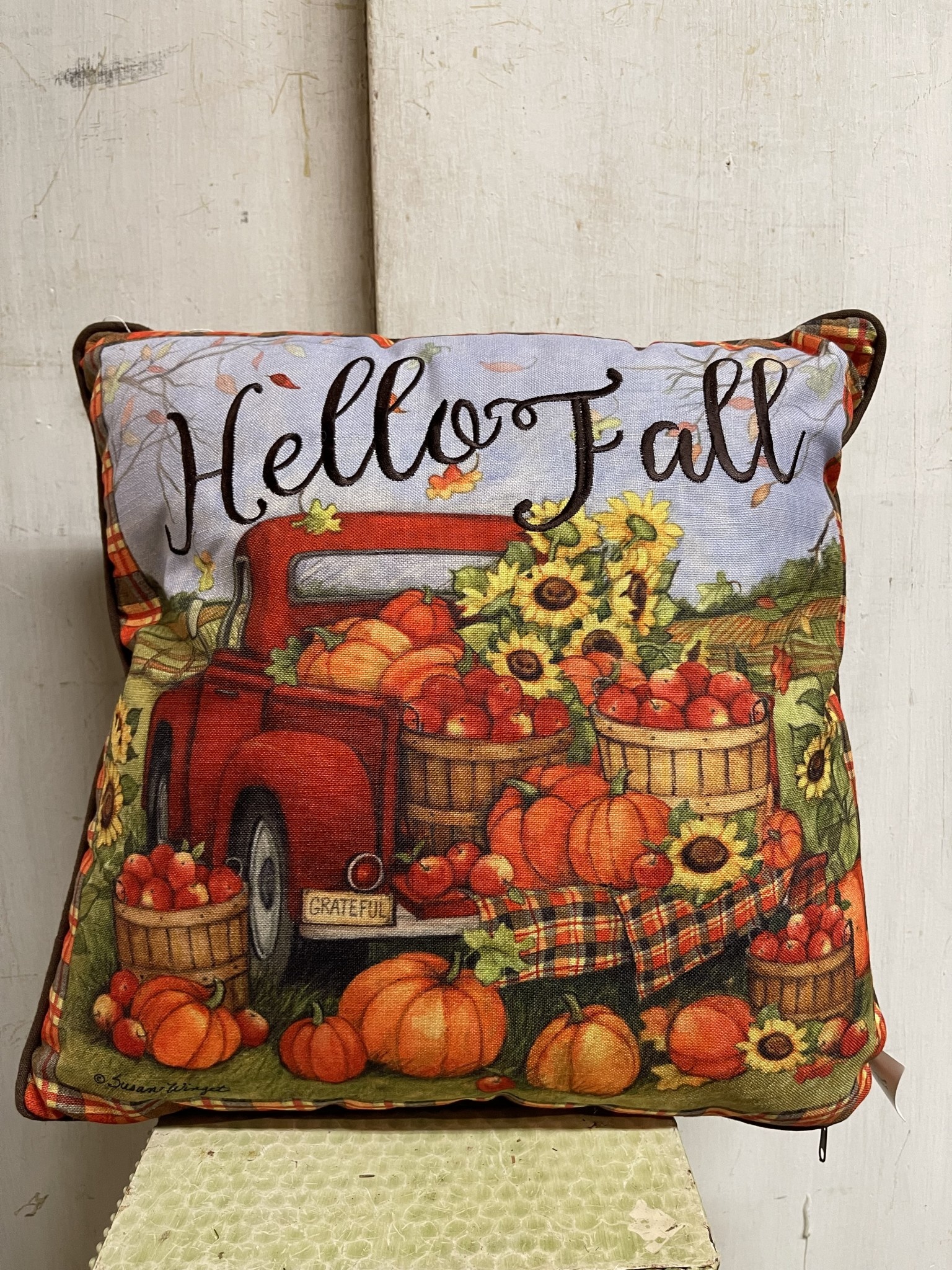 Embroidered Plaid Fall Pillow (4-Styles)