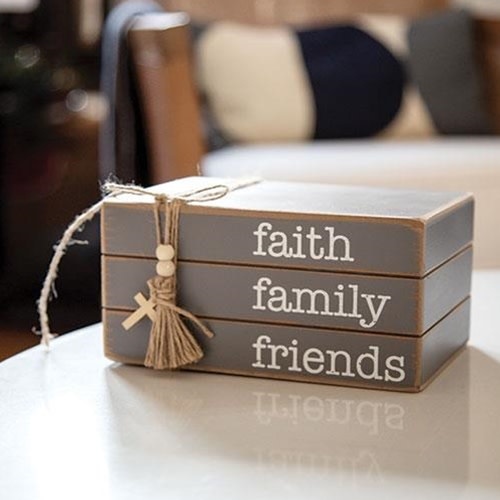 Faith Family Friends Wooden Book Stack