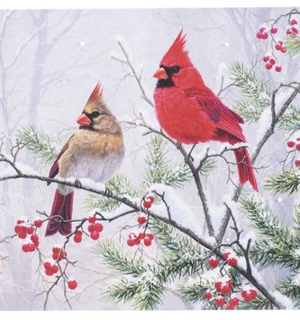 LED Tabletop Cardinals on Branch Canvas