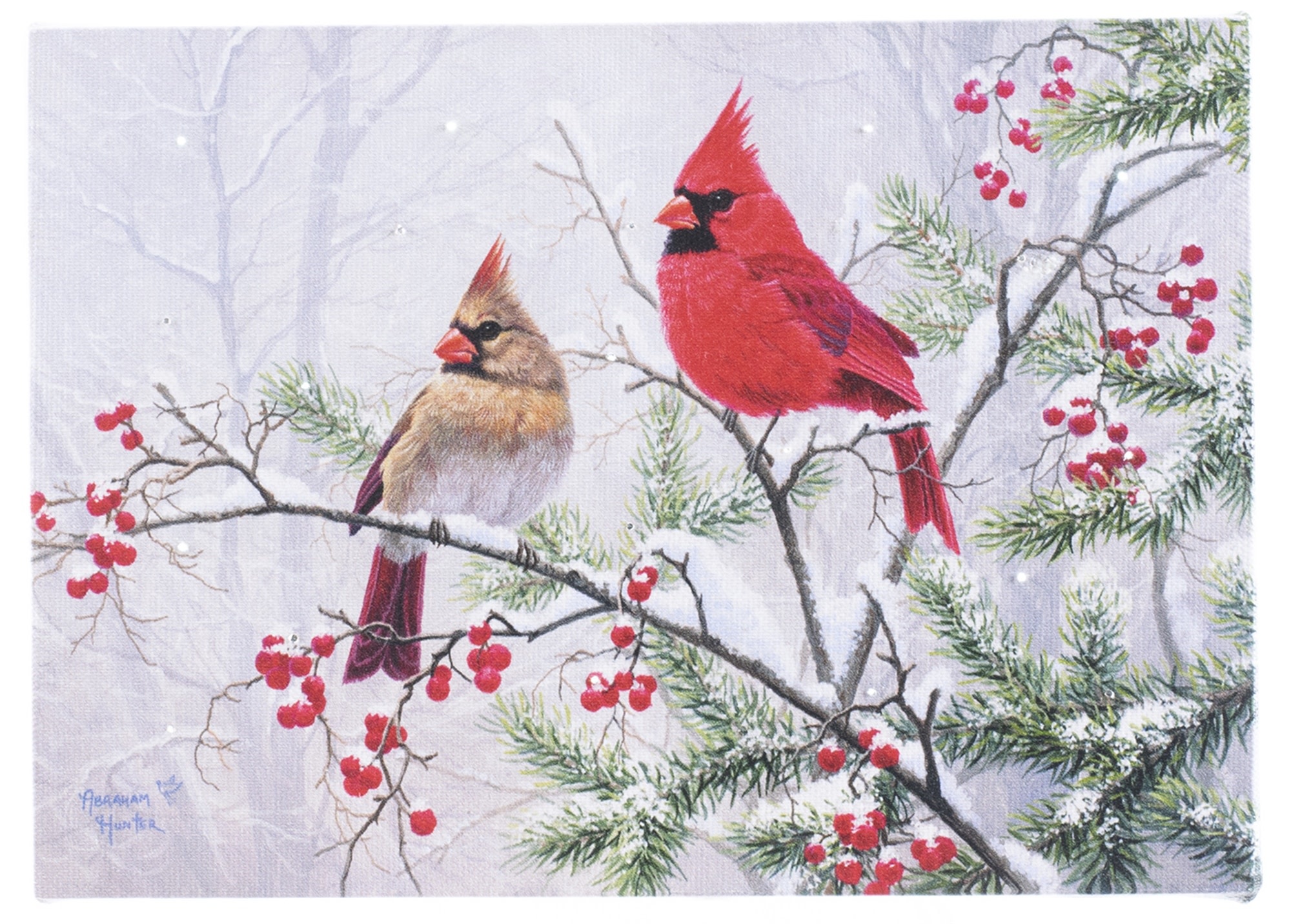 LED Tabletop Cardinals on Branch Canvas