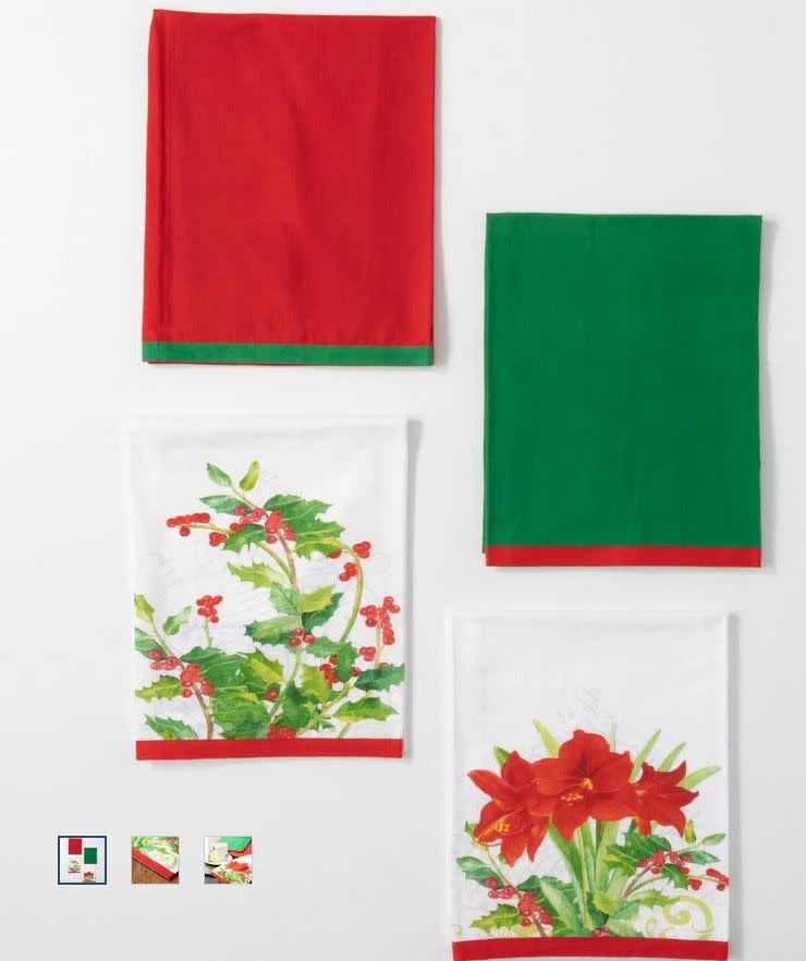 Set of 4 Christmas Botanical Tea Towels