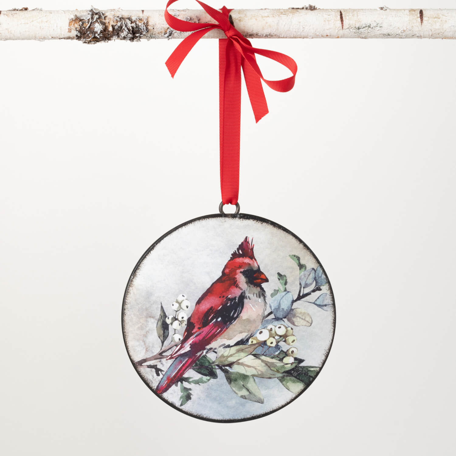 Snowberry Cardinal Disk Ornament