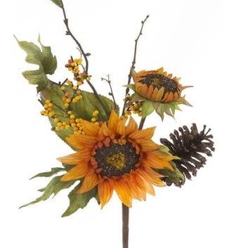 Autumn Sunflower Pick w/ Berries